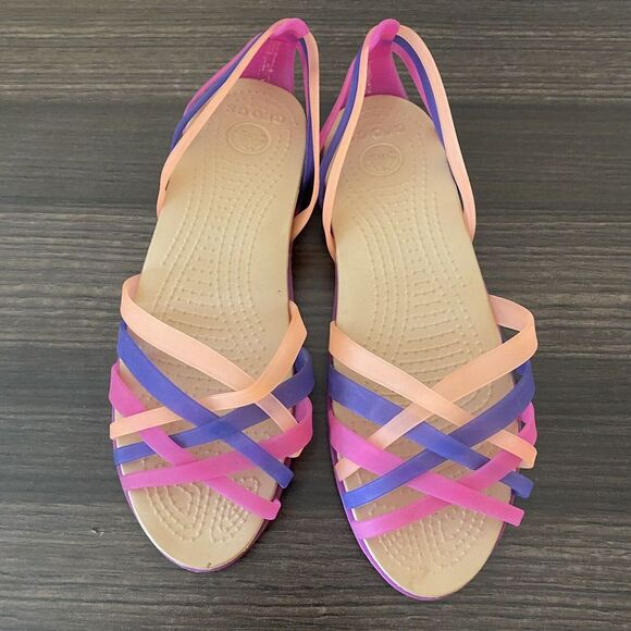 CROCS Huarache ladies Orange & Pink Jelly Open Toe Sandals Women 8 Resort Beach - Picture 2 of 12